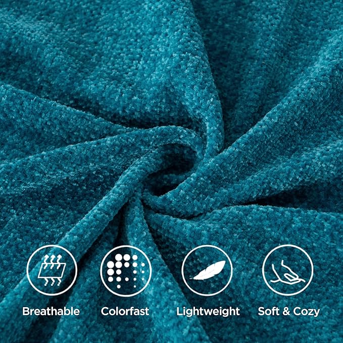 BATTILO HOME Teal Blue Throw Blanket for Couch, Bed, Sofa - Soft Cozy Chenille Throw Blanket with Fringe Tassels, Lightweight Turquoise Green Knit Throw for Home Decor, 50"x60"