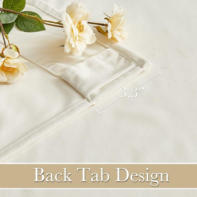 RYB HOME Cream White Velvet Curtains 80 inches, Back Tab Soft Fabric Room Darkening Thermal Insulated Luxurious Home Decor Curtains for Living Room Bedroom, W 52" x L 80", 2 Panels Set