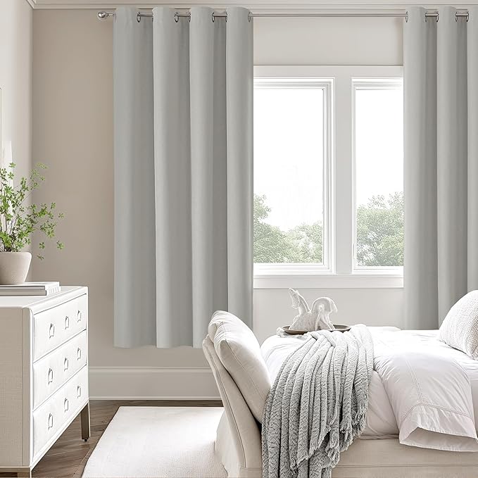 ChrisDowa 100% Blackout Light Grey Solid Curtains 72 Inches Long 2 Panels for Bedroom Living Room,Farmhouse Room Darkening Thermal Insulated Soundproof Grommet Top Window Treatment Drapes,52x72