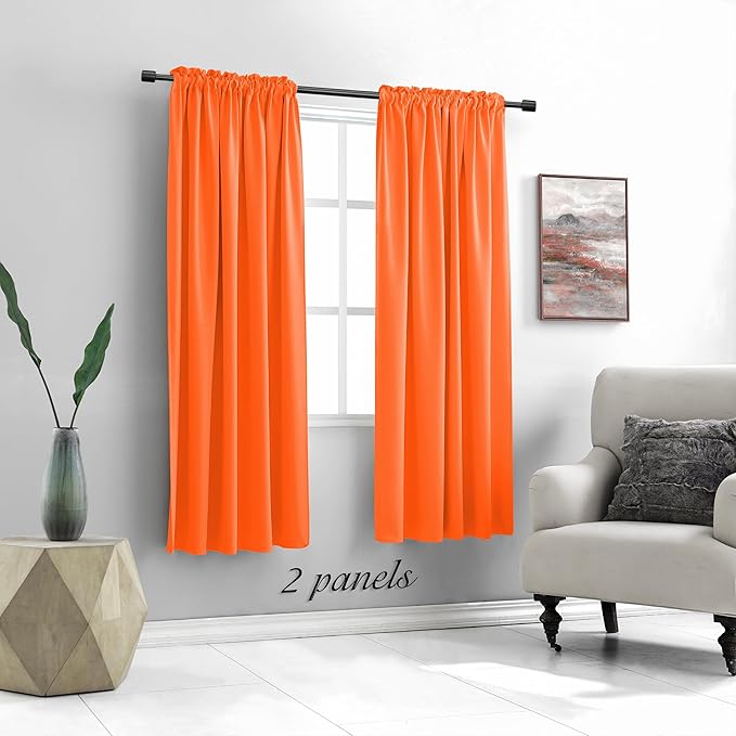DONREN 72 Inch Long Room Darkening Bedroom Curtains - Tangerine Orange Blackout Thermal Insulated Window Treatment Drapes for Livingroom Door Curtains,W 52 x L 72,2 Panels