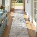 Washable Runner Rug for Hallway: 2.6x10 Neutral Modern Abstract Low Pile Area Rug with Non-Slip Backing - Carpet for Bedroom Kitchen Laundry Entryway Bathroom Indoor - Beige Blue