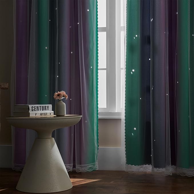 XiDi Curtains for Bedroom Decor, Rainbow Purplgreen grey52/96