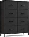 SONGMICS Dresser for Bedroom, Chest of Drawers, Steel, MDF, 8 Non-Woven Fabric Drawers, Storage Organizer Unit, Closet, Entryway, Ink Black and Ebony Black ULGS124B01S