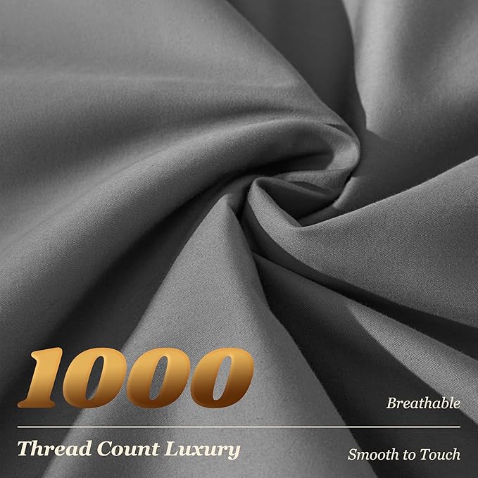 LBRO2M 1000 Thread Count 100% Cotton Sheets Set,California King Size Bed Sheet 4 Piece Sets,Long Staple,16 Inches Deep Pocket,All Season,Bedding Super Soft Comforterble Breathable(Dark Grey)