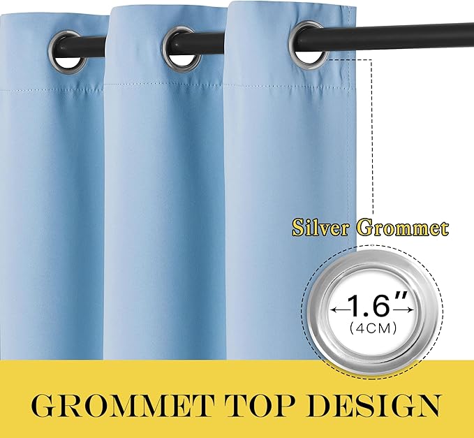 NICETOWN Blackout Room Darkening Window Curtain - Thermal Insulated Solid Grommet Blackout Patio Door Curtain/Drape for Living Room (Blue, 1 Panel, 52 by 95-inch)