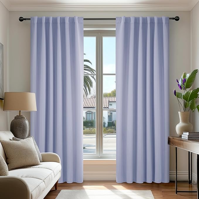 Deconovo Blackout Curtains, Thermal Insulated, W52 x L108 2 Panels, Back Tab, Machine Washable, Room-Darkening Drapes for Bedroom/Living Room Light Purple