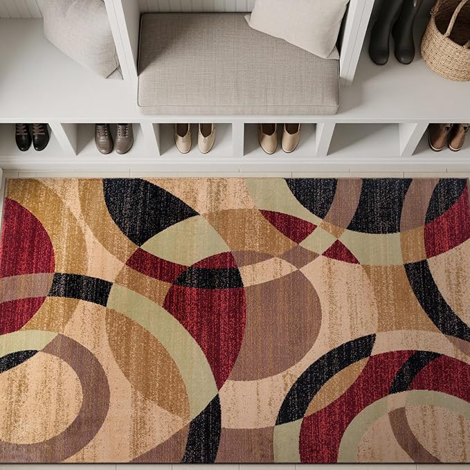 Rugshop Contemporary Abstract Circles Perfect for high Traffic Areas of Your Living Room,Bedroom,Home Office,Kitchen Area Rug 3'3" x 5'3" Multi