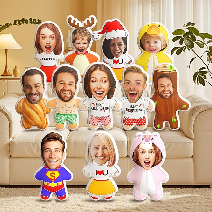 VEELU Custom Face Pillow Personalized Photo Body Pillows 3D Printing Head Body Shaped Pet Plush Stuffed for Home Sofa Decor Funny Valentine's Day Gag Gifts for Couples/Him/Her/Girlfriend/Boyfriend