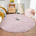 Pink Fluffy Round Rugs 6ft Large Circle Washable Faux Rabbit Shaggy Fur Rugs for Bedroom Living Room Nursery Rug Home Décor