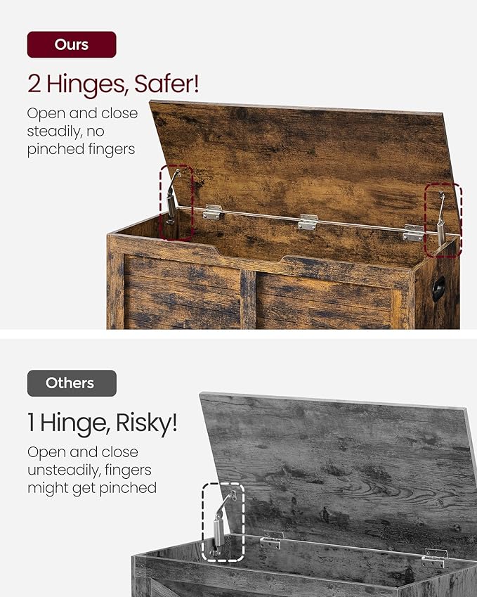 VASAGLE Storage Chest, Storage Bench with 2 Safety Hinges, Farmhouse Style, 15.7 x 39.4 x 18.1 Inches, for Entryway, Bedroom, Living Room, Rustic Brown ULSB061T01