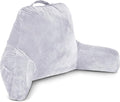 Husband Pillow Light Grey, Original Reading Pillow in Bed Rest Chair, Shredded Memory Foam Large Lounge Cushion Adult Backrest with Arms, Comfy Back Support for Sit Sitting Up, Wash/Removable Cover