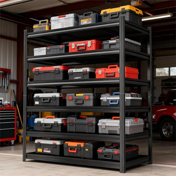 78'' Storage Shelves, 6-Tier Garage Metal Shelving Unit, 47''W*24''D Adjustable Heavy-Duty, Double-Layer Column with Reinforced Ribs,Capable of Bearing 3600 lbs for Garage, Warehouse, Kitchen Storage