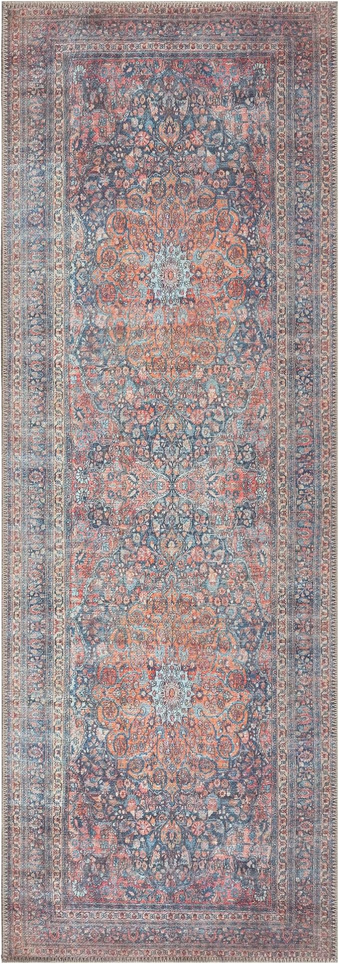 Bloom Rugs Washable Non-Slip 7 ft Runner - Multicolor Traditional Medallion Runner for Entryway, Hallway, Bathroom, and Kitchen - Exact Size: 2.5' x 7'