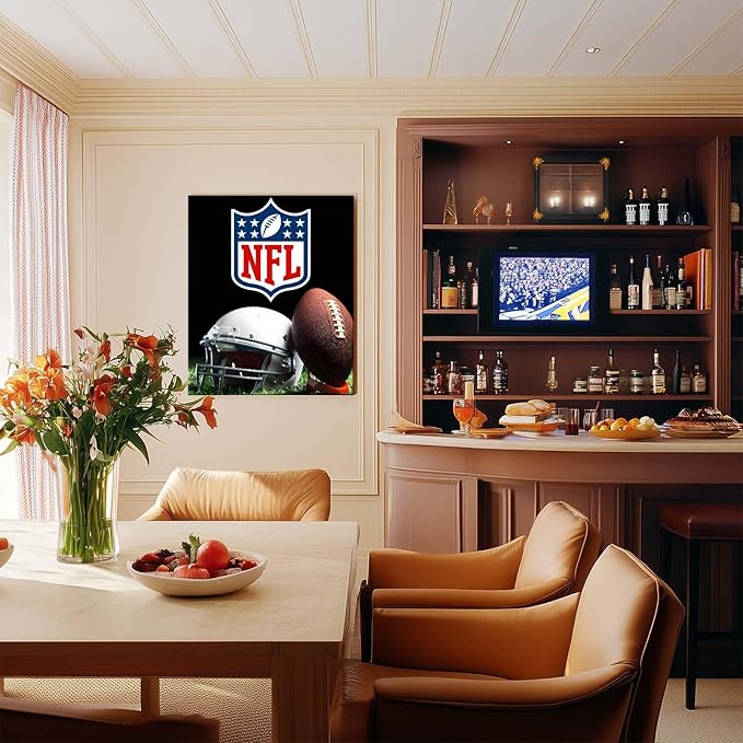 B.B.F MAKE American Football Canvas Wall Art Super Champions Bowl Poster Rugby Oil Painting Canvas Wall Decor Sports Picture Boys Gift Modern Bedroom Living Room Dorm Home Decoration, Framed 11x14inch