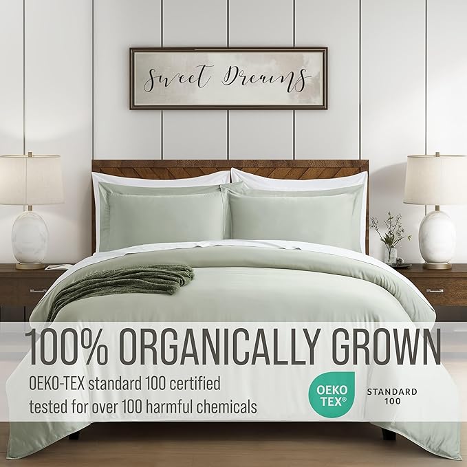 Bella Coterie Luxury Bamboo Viscose California King Size Duvet Cover Set | 100% Organically Grown | Corner Ties | Ultra Soft | Cooling | Two Pillow Shams | 106 x 94 | No Insert [Sea Glass]