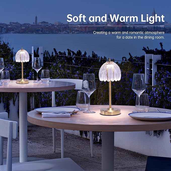 Set of 2 Tulip Table Lamp with 5000mAh Battery & Touch Control, Cordless Small Table Lamp with 3 Colors, Dimmable Rechargeable Table Lamps for Bedroom, Desk, Bedside (Transparent Tulip)