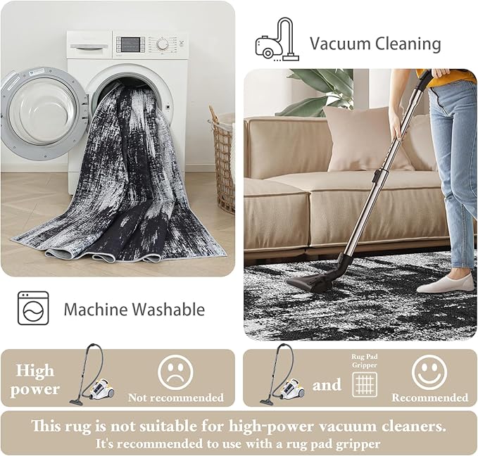 Machine Washable Runner Rug 2x6: Non Slip Hallway Rug Low Pile Kitchen Runner Soft Abstract Rug with Rubber Backing for Entryway Bedroom Bathroom Farmhouse Laundry Living Room Black White 2x6