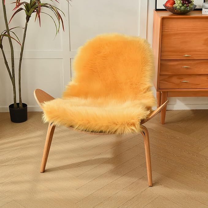 duduta Yellow Faux Sheepskin Throw Rug 2x3 ft, Fluffy Shag Fur Chair Cover Small Bedside Dorm Rug Non Slip Machine Washable