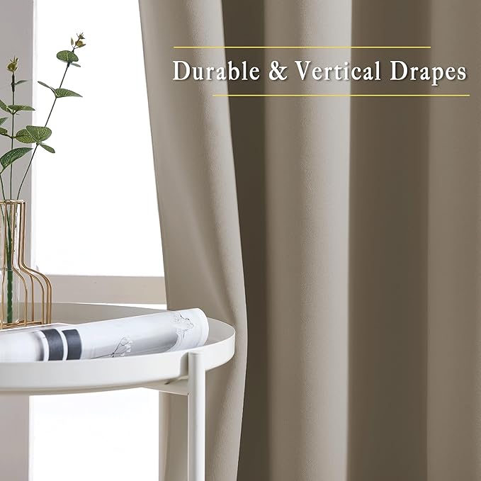 NICETOWN Room Darkening Taupe Curtains & Drapes for Living Room - Thermal Insulated Solid Grommet Sound Reducing Room Divider Privacy Window Treatments for Bedroom, 2 Panels, W66 x L84
