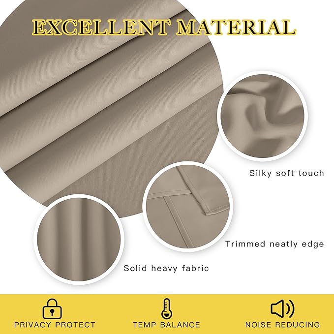 NICETOWN Blackout Room Darkening Window Curtain - Thermal Insulated Solid Grommet Blackout Patio Door Curtain/Drape for Living Room (Taupe, 1 Panel, 52 by 95-inch)