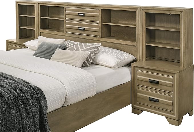 Roundhill Furniture Loiret Light Gray Finish Wood Storage Platform WallBed, King