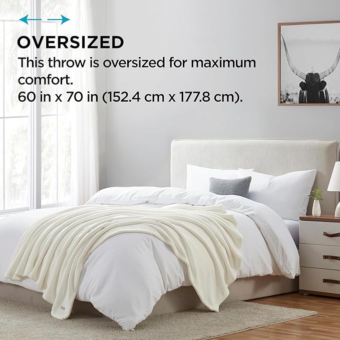 Brookstone Nap Plush Throw Blanket for Couch | Warm & Super Soft Blanket with Unmatched Heavy, Dense, and Ultra-Comfy Throw | Luxurious Drape, Cozying Up on a Sofa, Chair | Ivory