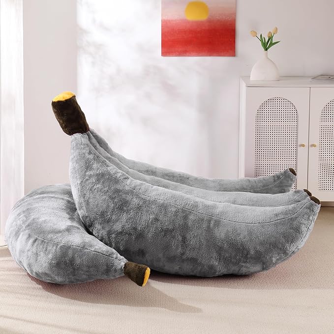 Banana Bean Bag Chair with Ottoman, Floor Sofa Bed with Footrest, Comfy Convertible Lounger for Adults, Plush Couch for Bedroom, Living Room or Dorm, L-Grey