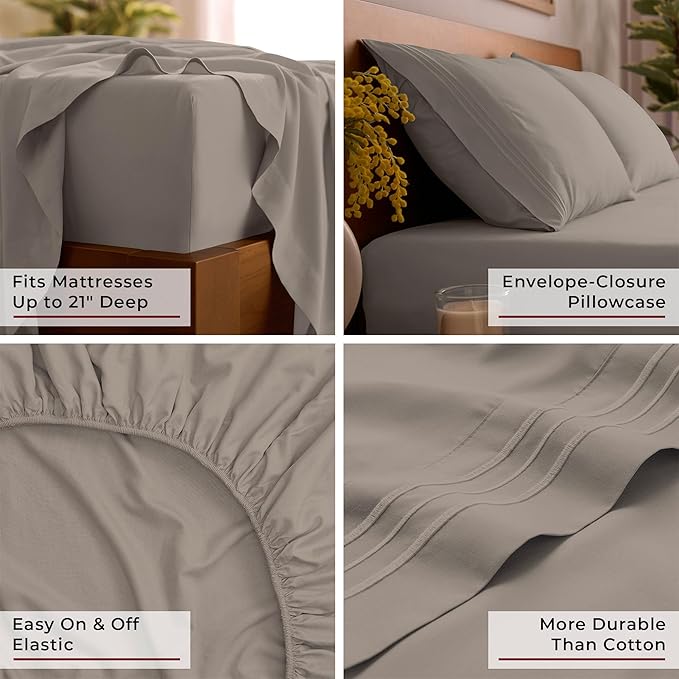 Mellanni Full Sheet Set - 6-Piece Iconic Collection Bedding, (Including 4 Pillowcases), 21-Inch Extra Deep Pocket, Easy Care, Ultra Soft, Cooling Sheets, Brushed Microfiber - Tan