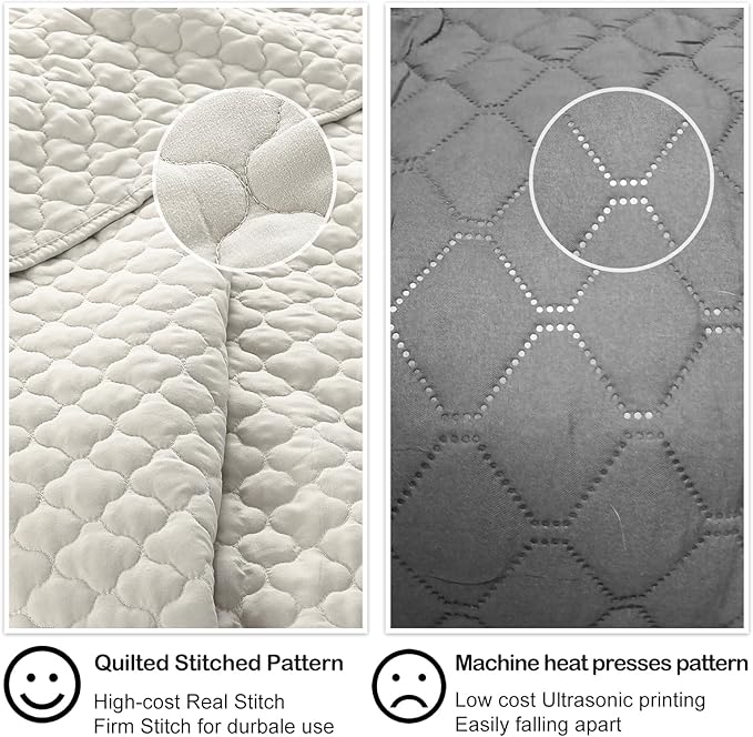 HORIMOTE HOME Quilt Set Queen Size Beige Bedspread, Modern Style Quilted Clouds Pattern Soft Coverlet Set Lightweight Microfiber for All Season, 3 Pieces Includes 1 Quilt and 2 Pillow Sham