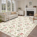 vivorug 5x7 Area Rugs - Ultra-Thin Washable Rug with Non-Slip Backing, Ideal for Living Room, Bedroom, Kitchen Floor Carpet - Modern Pink Floral, Easy Clean, Durable, Low Pile