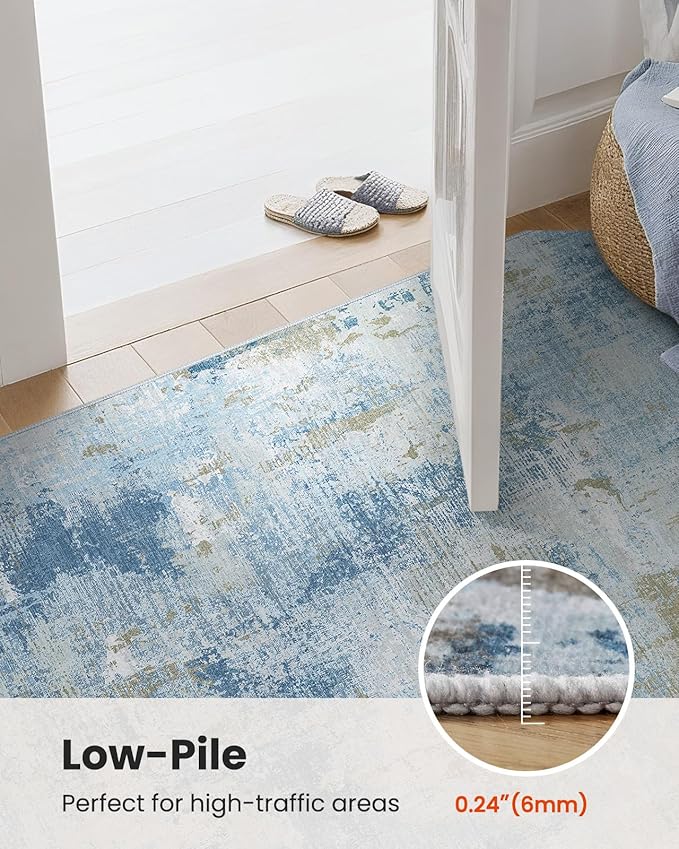 8x10 Area Rugs for Living Room, Modern Abstract Washable Rug with Non-Slip Backing & Low Pile, Large Washable Rug with Abstract Pattern for Bedroom, Dinning Room, Home Office, Light Blue