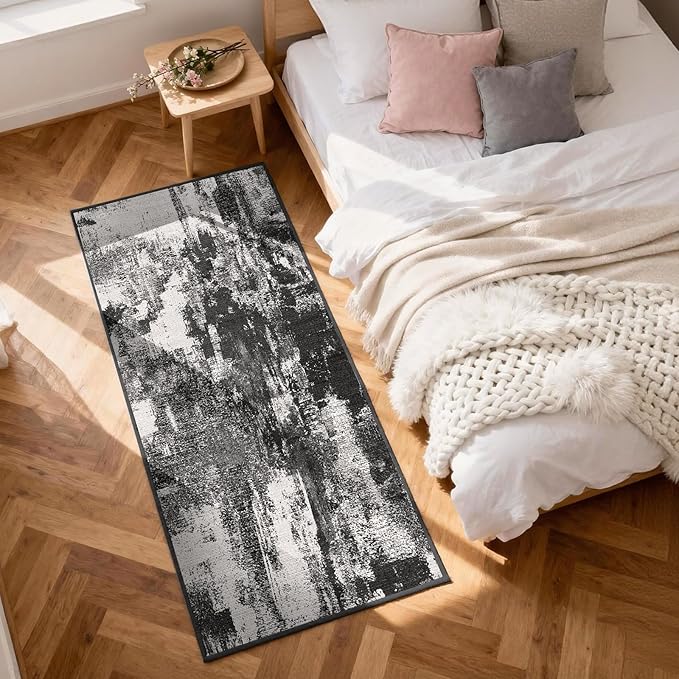 2x3 Washable Area Rug for Entryway：Soft Traditional Printed Area Rug Non-Slip Kitchen Rugs Low-Pile Medallion Indoor Door Mat Small Farmhouse Carpet for Entrance Foyer Bedside Black White 2x3