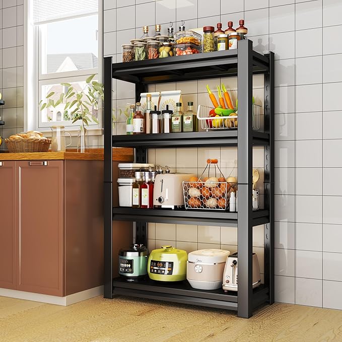 Storage Shelves, Garage Metal Shelving Unit, Adjustable, Double-Layer Column with Reinforced Ribs, Heavy-Duty, Capable of Bearing 2400 lbs, Suitable for Garage, Warehouse, Kitchen Storage