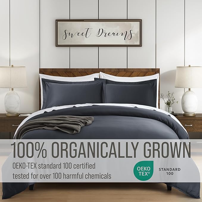 Bella Coterie Luxury Bamboo Viscose King Size Duvet Cover Set | 100% Organically Grown | Corner Ties | Ultra Soft | Cooling | Two Pillow Shams | 106 x 94 | No Insert [Charcoal Grey]