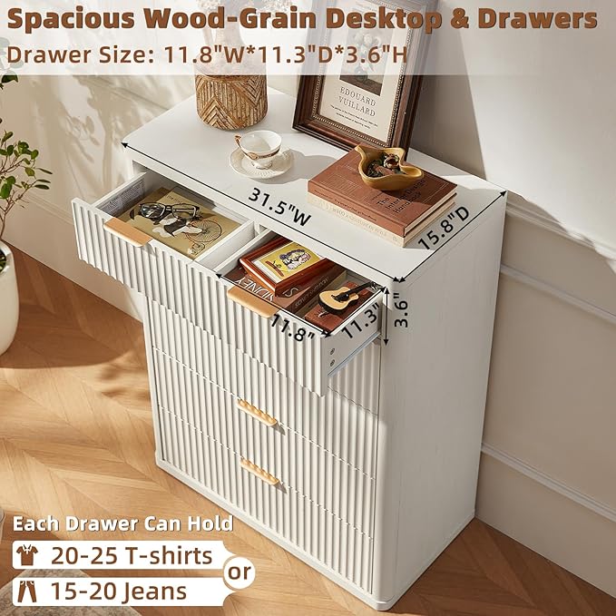 LEYAOYAO 42" Tall Fluted Dresser and 3 Drawers 23" Nightstand Set of 2,Wooden Dresser & Night Stand with Charging Station,3 Piece Bedroom Furniture Set,Chest of Drawer for Living Room,Antique White