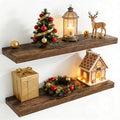 36 Inch Floating Shelves for Wall, 8 Inch Deep Floating Shelf for Storage & Display, Wall Mounted Shelf with Invisible Brackets for Living Room, Kitchen, Bathroom, Home Decor, Set of 2, Rustic Brown