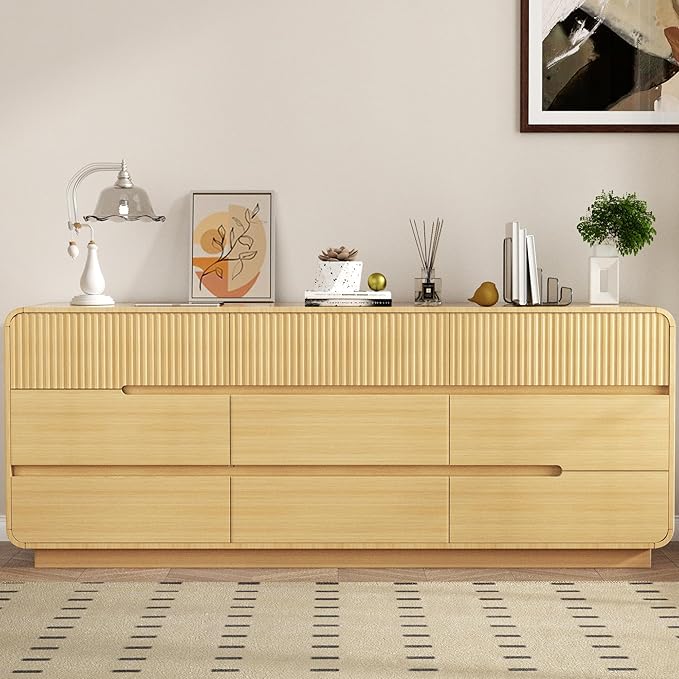 9 Drawer Dresser and 2 Nightstand Sets for Bedroom 3 Pcs Bedroom Set, Modern 57.9" Fluted Dresser with Invisible Handles Nightstand Charging Station, Bedroom Furniture Set for Living Room, Natural