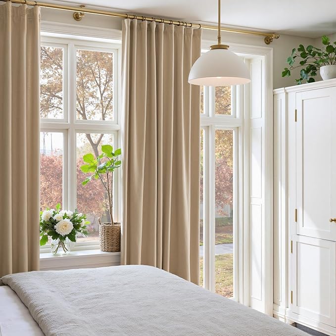 Lazzzy Cream Velvet Blackout Curtains 90 Inches Long Thermal Insulated Room Darkening Curtain Drapes Luxury Back Tab Window Treatments for Bedroom Living Room 2 Panels, 52 x 90 Inch, Latte