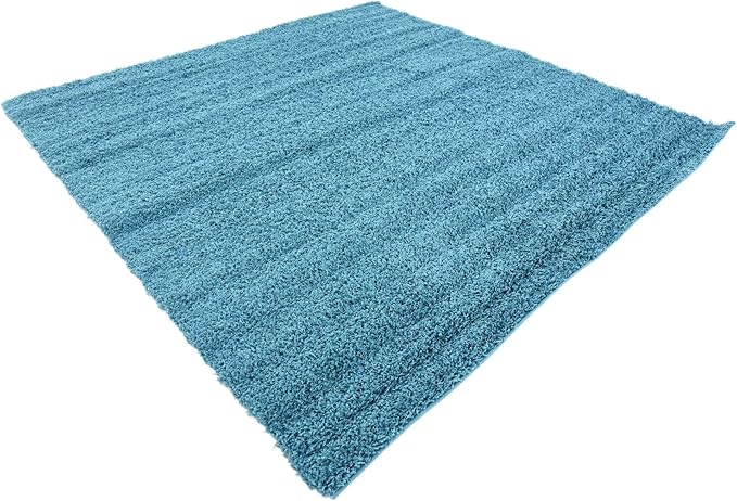 Unique Loom Solid Shag Collection Area Rug (8' Square, Deep Aqua Blue)
