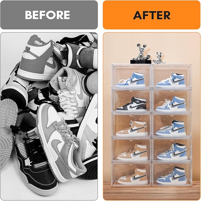 4 PACK XXL Shoe Storage Boxes Clear Stackable Acrylic Shoe Organizer for Closet Fit for US 15(4 PACK Acrylic)