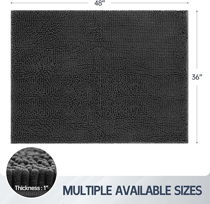 Dog Door Mat for Muddy Paws, 48" x 36" Chenille Absorbent Front Door Mat Inside, Large Runner Mud Mat for Dogs, Trap Dirt Washable Non Slip Outdoor Indoor Entrance Doormats, Grey
