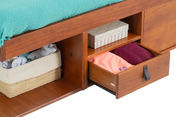 memomad Bali Storage Platform Bed with Drawers (King Size, Caramel Brown Wood)