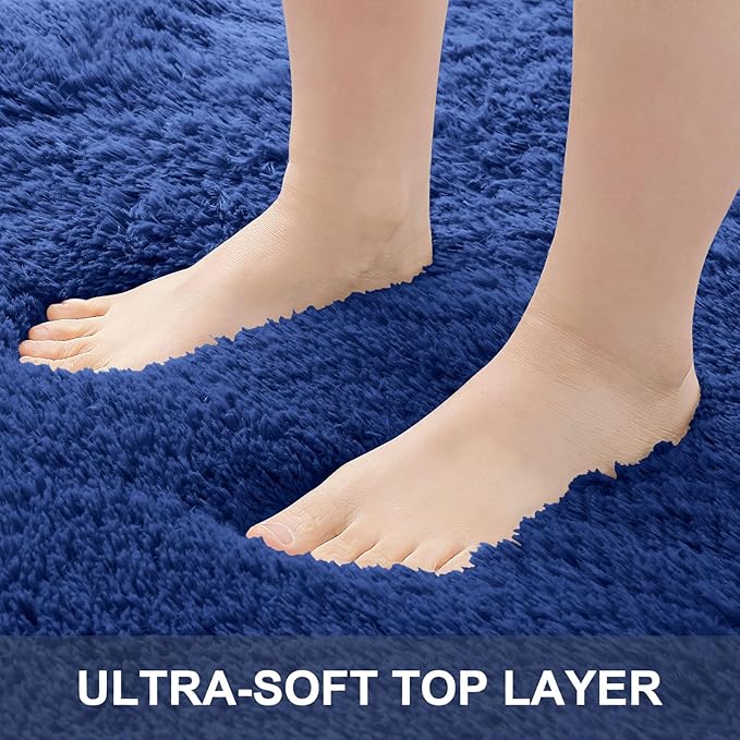 OLANLY 2x5 Machine Washable Runner Rugs for Hallway, Soft Fluffy Shaggy Bedside Rugs for Bedroom, Living Room, Indoor Floor Carpet for Kids Girls Boys, Nursery Rooms, Home Decor Aesthetic, Navy Blue