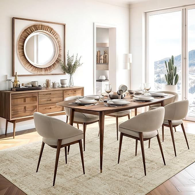 5x7 Area Rugs Brown Low Pile Indoor Washable Trendy Faded Style Floral Rugs for Bedroom Living Room Dining Room Foldable Non-Slip Thin Print Mat