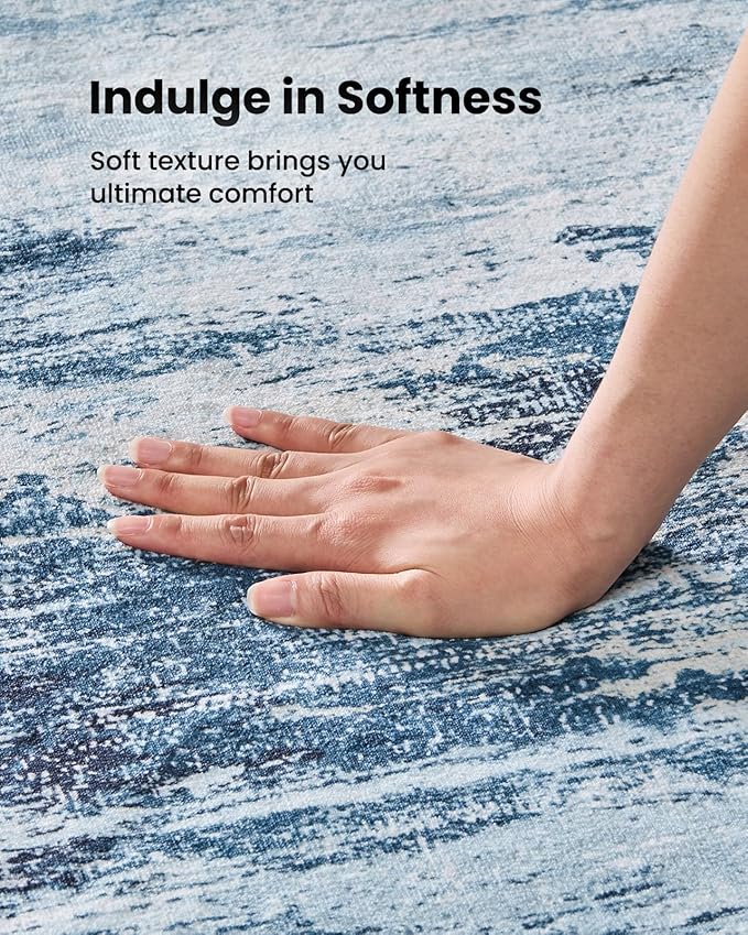 AMADA HOMEFURNISHING 5x7 Area Rugs for Living Room, Modern Abstract Washable Rug Neutral Soft with Non-Slip Backing & Low Pile Kids Rug for Resistant, Bedroom, Nursery Home Office, Blue