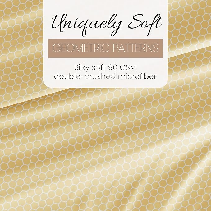 Linen Market Patterned Microfiber Twin Sheet Set 3 Piece – Oeko-TEX Certified Ultra Soft & Wrinkle-Free - 16" Deep Pocket Sheets - Easy Care Twin Size - Honeycomb Yellow
