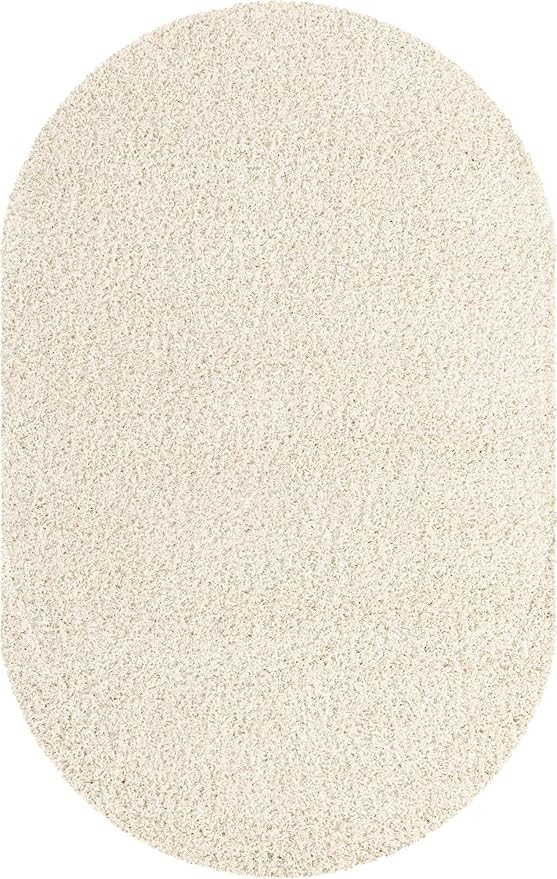 Unique Loom Solid Shag Collection Area Rug (5' 3" x 8' Oval, Snow White)