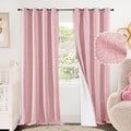 Baby Pink Linen Blackout Curtains for Nursery 90 Inch Length 2 Panels Set, Thermal Insulated Boho Total Black Out Noise Reducing Bonzer Grommets Window Curtains for Girls Bedroom, Each 52 Inch Wide