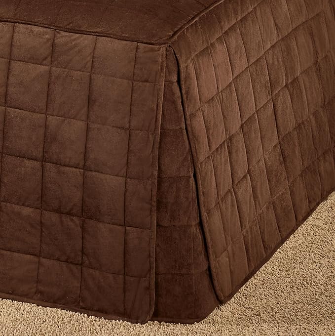 Camden Luxury Bedding | Chocolate Brown Color | Fitted Hollywood Daybed Bedding | Faux Suede Box Quilted Design | 5 Piece Set With Extra Long Hollywood Cover, 2 Bolster Shams, and 2 Bolster Pillows
