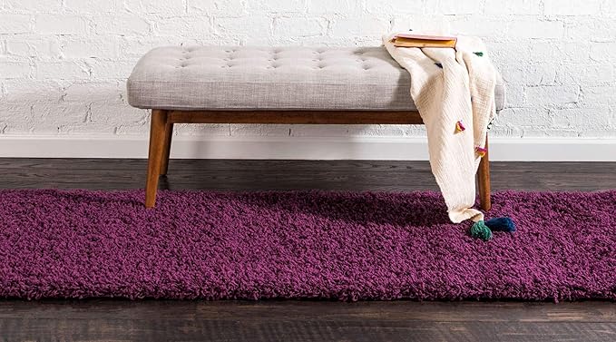 Unique Loom Solid Shag Collection Area Rug (2' 6" x 19' 8" Runner, Eggplant Purple)
